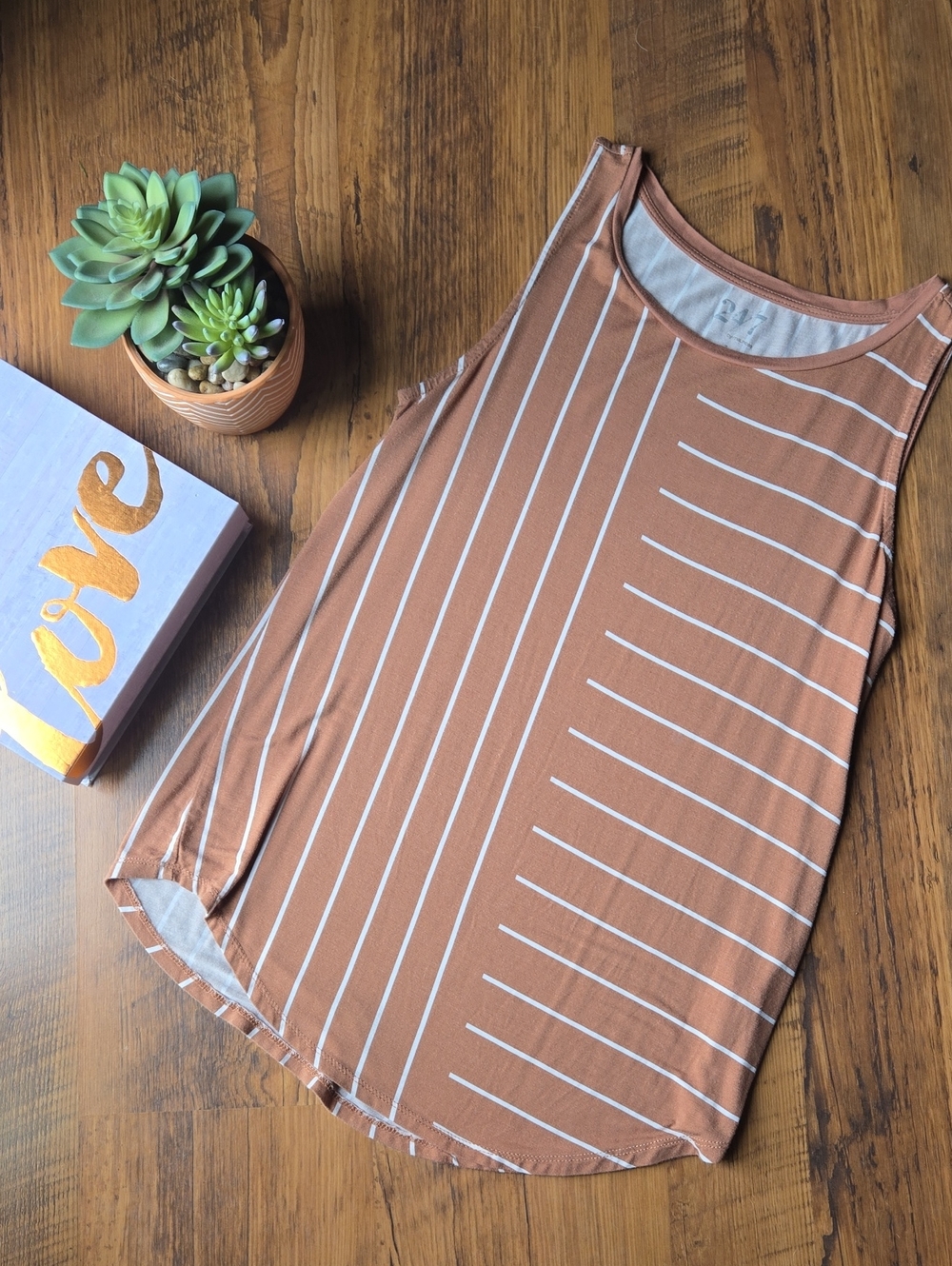 Maurices 24/7 Women’s Striped Rust/Cream Tunic Tank Top